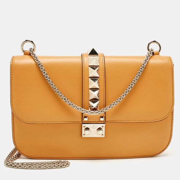 Valentino Handbags - Valentino Dark Yellow Leather Large Glam Lock Flap Bag